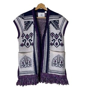 Anthropologie Angel of The North Fringed Lamaline Vest Size XS/S